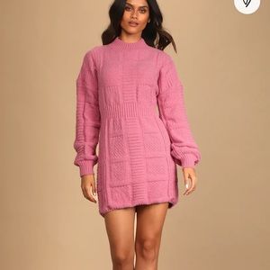 Patchwork It Rose Pink Cable Knit Cutout Sweater Dress